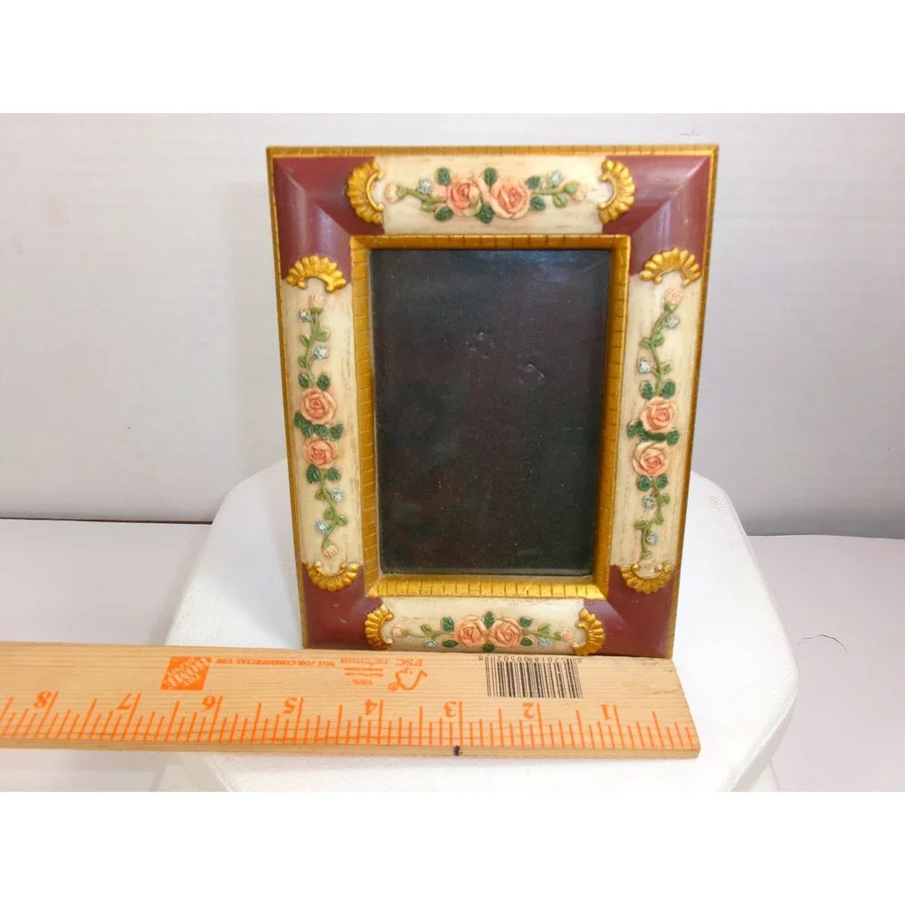 Vintage Rose Floral Picture Frame 4x6 Ornate Resin Tabletop Victorian Style Chic